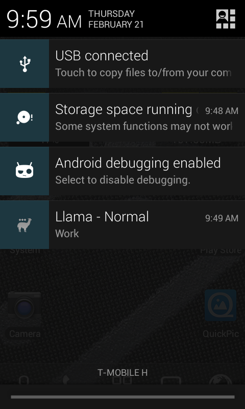 Android storage warning
